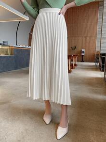 DAZY Elegant Pleated A-Line Skirt, Spring/Fall - White - View 3