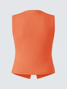 SHEIN BASICS Plus Size Solid Color Knit Fitted Tank Top Workwear Burnt Orange Summer Casual Modest Summer Tops - Orange - View 2