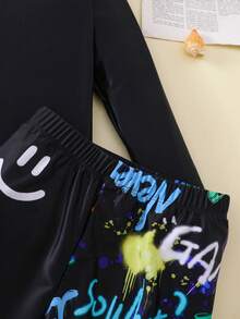 SHEIN Tween Boy Casual Fitted Video Game Glow-In-The-Dark Pattern Tankini 2 Pieces Swimsuit, Suitable For Spring/Summer, Beach Vacation - Multicolor - View 5
