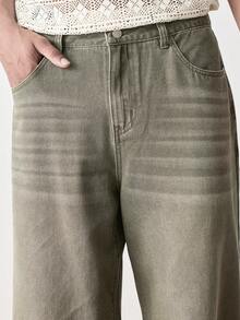 SWAVVY Quần jeans ống rộng dáng suông thời trang thường ngày dành cho nam, phù hợp cho việc đi lại hàng ngày. - xanh quân đội - Xem 5