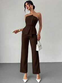 Firerie Bộ jumpsuit thanh lịch, tinh tế, tối giản, trang nhã, lãng mạn, thời trang và đa năng, phù hợp cho đi làm, dạo phố, nghỉ lễ, đám cưới, ngày Valentine và các buổi hẹn hò. - màu nâu - Xem 9