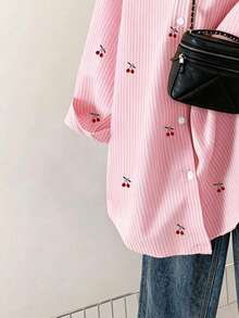 Resyla Women's Summer Striped Cherry Print Blouse - Multicolor - View 3