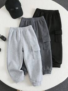 SHEIN Bộ 3 quần nỉ dài tay co giãn cho bé trai, quần thể thao trẻ em dễ phối đồ, phù hợp cho mùa xuân, thu và đông. - Nhiều màu - Xem 5