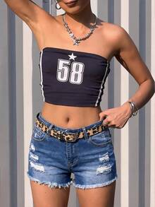 SHEIN Girlism Quần short denim rách gấu, phong cách đường phố thường ngày, thời trang dành cho nữ tuổi teen, thích hợp mặc hàng ngày vào mùa hè. - Rửa nhẹ - Xem 6