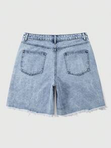 ROMWE MEN Men's Rhinestone Decor Ripped Slant Pocket Casual Denim Shorts - Blue - View 2