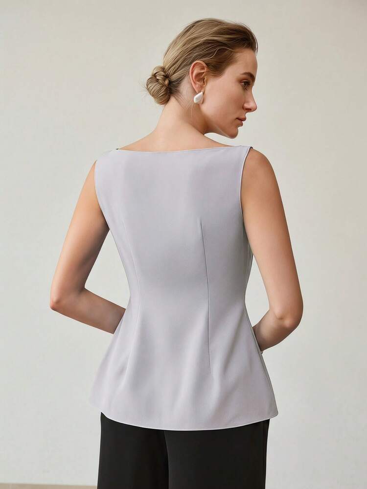 ELEGANT ASYMMETRIC HEM SLEEVELESS BLOUSE