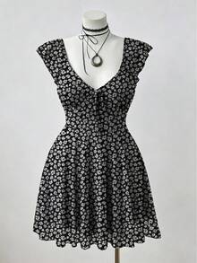 Sunspun Plaid Print Cap Sleeve Square Neck Dress, Summer - Multicolor - View 5