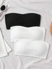 SHEIN Tween女孩簡約舒適親膚內墊抹胸內衣3件組 2黑1白 買1送2兒童款 - 黑與白 - 查看 6