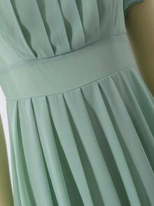 SHEIN Teen Girls Green Formal Dress, Square Neck Pleated Design With Ruffle Sleeves, Elegant Long Gown With Premium Texture, Suitable For Vacation, Graduation, Back To School, Wedding Season, Ball Parties And Formal Occasions - Green - View 6