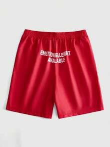 ROMWE MEN Street Life Men's Letter Print Elastic Waist Casual Shorts - Red - View 2