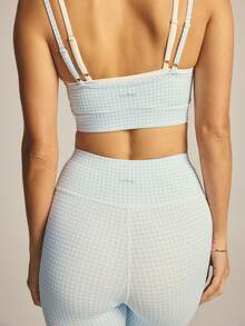 Aralina Bộ quần legging ống rộng 2 trong 1 họa tiết kẻ caro - Xanh và trắng - Xem 6