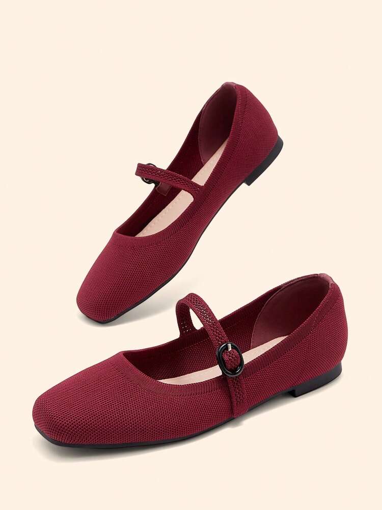 CUCCOO BASICS Women Shoes Fashion Burgundy Knitted Material Word With Comfortable Breathable Loafer Flat Shoes Commuting Dating Party Shopping Vacation Women Flat Shoes