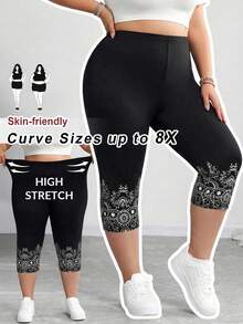SHEIN CURVE+ Bộ đồ thể thao màu đen cỡ lớn dành cho nữ, quần legging dài đến 7/8 ôm sát, co giãn cao, thích hợp cho mùa hè/kỳ nghỉ ở quê/bãi biển/trang phục đi biển. - Nhiều màu - Xem 1