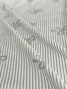 SHEIN 女款棉質圓領長袖上衣淺灰色白色蝴蝶結飾長褲家居服舒適休閒保守睡衣套裝秋季居家睡眠 - 灰色 - 查看 6