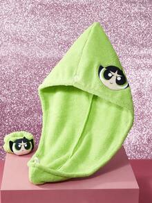 THE POWERPUFF GIRLS X SHEIN 1 chiếc mũ trùm tóc khô thêu hình hoạt hình dễ thương, siêu thấm hút, phù hợp với nhiều loại tóc và độ dày khác nhau, thấm hút nước tốt và nhanh khô. - màu xanh lá - Xem 2