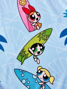 THE POWERPUFF GIRLS X SHEIN 1 miếng bọt biển hoạt hình, khăn tắm in hình, khăn tắm biển, có thể dùng ở bãi biển, khăn bơi. - Màu xanh lam - Xem 7