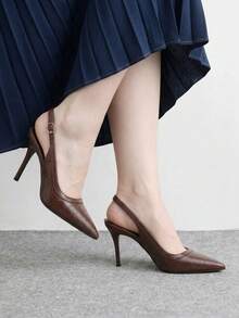 CUCCOO BIZCHIC Point-Toed Stilettos, Metal Buckles, Workplace Commuting Dating Slim Heels - F54 coffee color - View 4