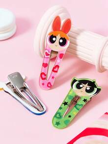THE POWERPUFF GIRLS X SHEIN 3入組可愛卡通圖案壓克力髮夾，禮物，髮飾髮卡 - 彩色 - 查看 4