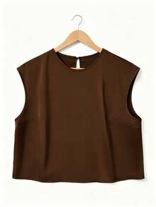 GlowEve CURVE Ensemble 2 pièces top sans manches en satin élégant minimaliste + jupe rayée pour femmes. Convient pour les trajets quotidiens, les rencontres au café, les achats du week-end, la fête des enseignants, la fête des mères - Marron - Voir 3