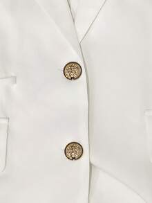 GlowEve CURVE Plus-Size Women's Solid Color Sleeveless High-Quality Business Blazer, Gold Button, Cinched Waist, Paisley Scarf Embellishment. White Elegant Blazer - White - View 4