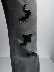 Zorclune Quần jeans ống loe bỏ túi đơn giản dành cho nam - Xám - Xem 5