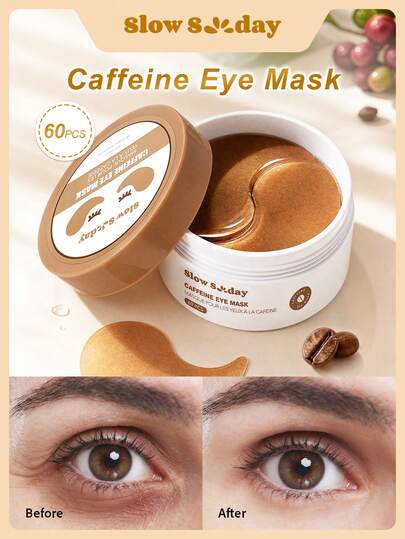 Slow Sunday Caffeine Eye Mask 60pcs, Korean Collagen Eye Mask, Under Eye Collagen Patches, Diminish Eye Bags, Improve Dark Circles, Tighten The Skin, Anti Wrinkle, Brighten Eye Contour, For Puffy Eyes, For Summer, Y2K, Ideal For Party