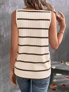 Balvessa Women's Summer Casual Commuting Colorblock Ribbed Print V-Neck Ribbed Knit Tank Top - Multicolor - View 2