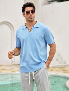 Mercer Haus Men Solid Short Sleeve Knit Top - Baby Blue - View 4
