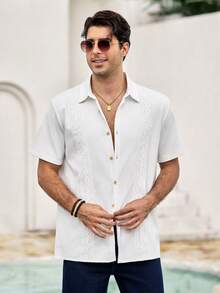 Men's Casual Button Up Short Sleeve Summer Beach Shirt - White - View 4