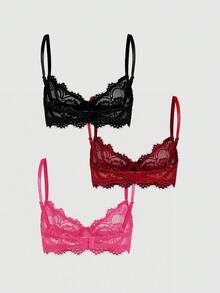 ROMWE 3pcs Set Casual Lace Trim Wire-Free Bralette - Multicolor - View 2