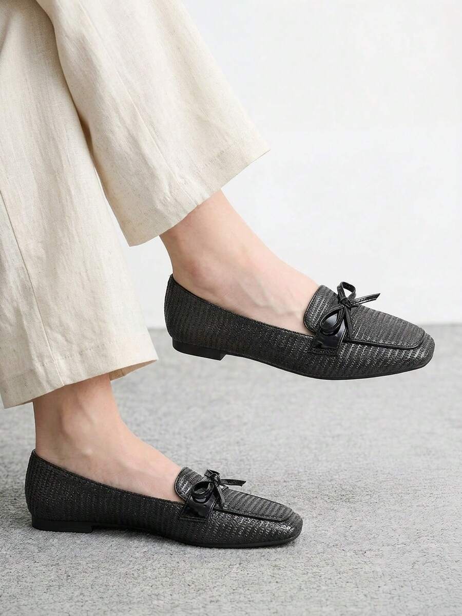 CUCCOO BIZCHIC 女士秋季新款真皮乐福鞋，英伦风休闲真皮软底透气鞋 - 黑色 - 查看 1