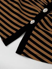GlowEve CURVE Camiseta de tirantes con botones de perla delanteros, elegante, de punto a rayas, casual, para uso diario, para ir a trabajar o salir, talla grande - Marrón - Ver 4
