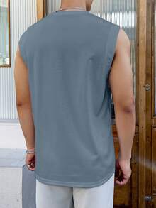 RONVEXI Nam Chất rắn Áo ba lỗ - Màu xanh lam - Xem 2