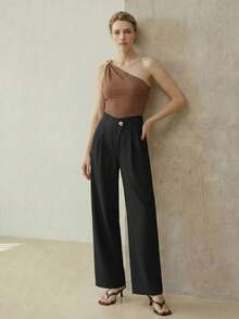 MOTF PREMIUM FOLD PLEATED SLANT POCKET WIDE LEG PANTS - Black - View 4