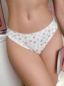 PetitDoll 小碎花荷叶边丁字裤 - 白色 - 查看 7