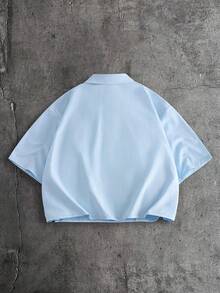 AXEPEAK Men's Button Design Short Sleeve Casual Shirt - Blue - View 2