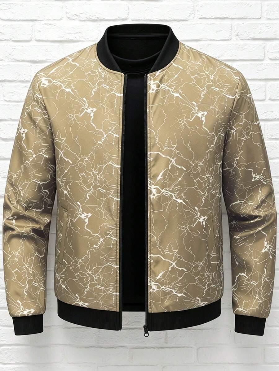 Manfinity Roughcore Men's Zip-Up Jacket & Coat, Fashion Printed Jacket Outerwear - Khaki - View 1