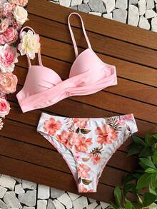 Swim Lushoire Women's Floral Print Cross Wrap Bikini Set, Beach Vacation Style - Multicolor - View 7