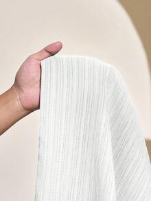 SHEIN PETITE CURVE CURVE 大尺碼女款小個子休閒白色純色寬腿褲，鬆弛版型高腰波西米亞風夏季度假優雅長褲 - 白色 - 查看 11
