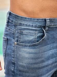 Men Slant Pocket Straight Leg Jeans - Light Wash - View 6