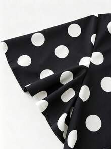 Franclia Blusa de verano de moda para mujer con manga corta, cruzada y estampado de lunares - Negro - Ver 6