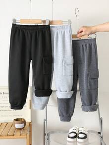 SHEIN Bộ 3 quần nỉ dài tay co giãn cho bé trai, quần thể thao trẻ em dễ phối đồ, phù hợp cho mùa xuân, thu và đông. - Nhiều màu - Xem 4