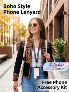 1PC Adjustable Retro Totem Phone Strap, Fashionable, High-End, Long Hanging Chain For Women, Comfortable Wear Around Neck - Multicolor - View 1