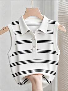 GlowEve CURVE Plus Size Casual Black & White Ribbed Camisole, Suitable For Party, Commute, Office Wear In Summer - Black and White - View 1