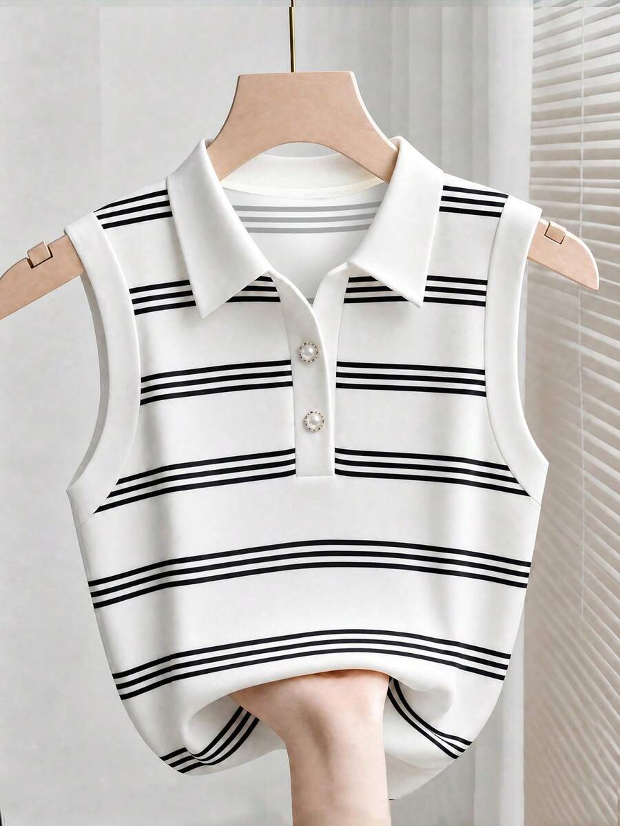 GlowEve CURVE Plus Size Casual Black & White Ribbed Camisole, Suitable For Party, Commute, Office Wear In Summer - Black and White - View 1