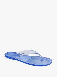 Grefit Spring And Summer New Round Toe Flat Bottom Casual Vacation Simple Blue Flat Sandals Slippers Women's Flip-Flops - Blue - View 3