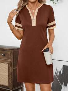 SHEIN LUNE 夏季短款休闲撞色迷你连衣裙 - 彩色 - 查看 3