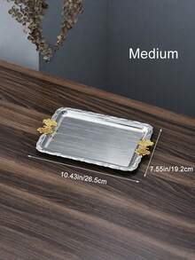 1PC Silver Metal Vintage Butterfly Handle Rectangular Serving Platter Tray For Holiday Party Gathering Blessing Ceremony Cosmetics Jewelry Storage Home Decor Tableware - Silver - View 5