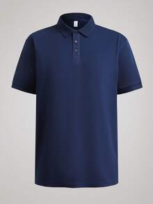 Officeau 男士纯色短袖休闲通勤 Polo 衫，适合高尔夫运动，藏蓝色 Polo 衫 - 藏蓝色 - 查看 1