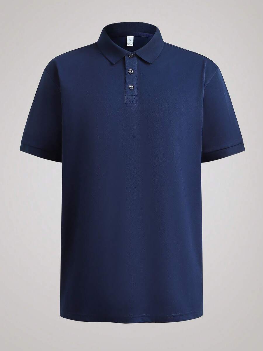 Officeau 男士纯色短袖休闲通勤 Polo 衫,适合高尔夫运动,藏蓝色 Polo 衫 - 藏蓝色 - 查看 1